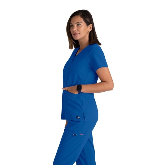 Grey’s Anatomy by Barco Spandex Stretch Kim V-Neck Scrub Top Women’s Small Royal - Picture 9 of 9